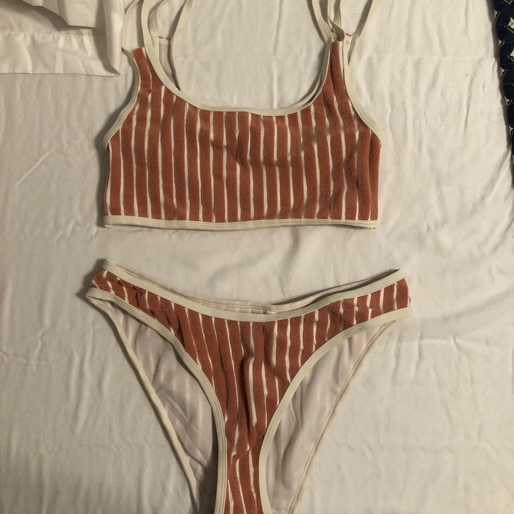 Pink and white striped bikini